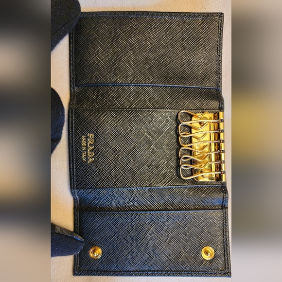 PRADA Tessuto Milano Saffiano Leather 6 Key Holder Wallet Cardholder Black - Picture 6 of 15